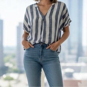 Studio West Navy Blue Striped Blouse